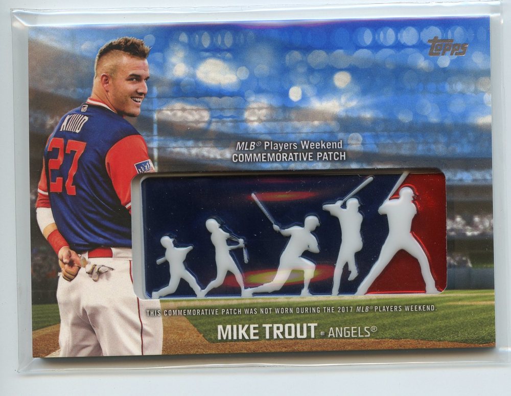 2018 Topps Players Weekend Patches Blue #PWPMT Mike Trout 17/99