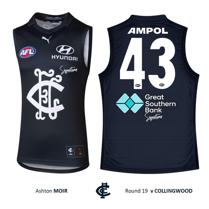 Photo of Ashton Moir #43 Carlton 2026 Heritage Guernsey