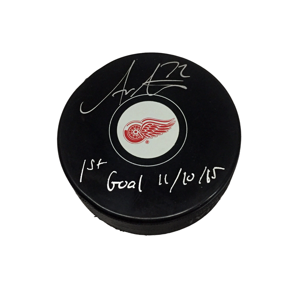 ANDREAS ATHANASIOU Signed & Inscribed Detroit Red Wings Puck with 