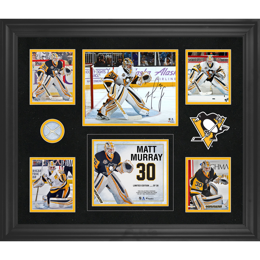 Matt Murray Pittsburgh Penguins Framed Autographed 5-Photo Collage With A Piece Of Game-Used Net - Limited Edition of 30