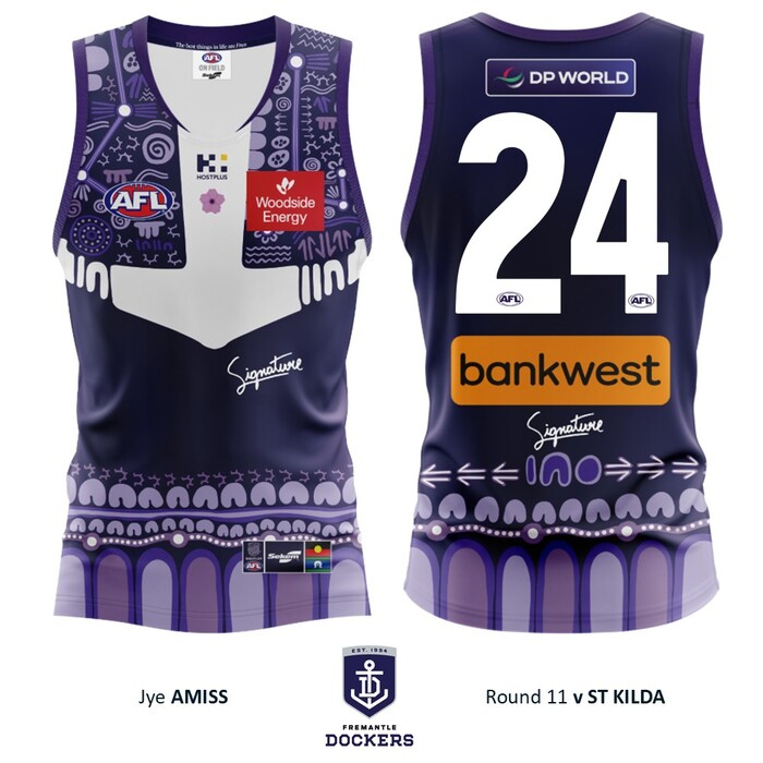 Photo of Jye Amiss #24 Walyalup 2026 Indigenous Home Match-Worn Guernsey