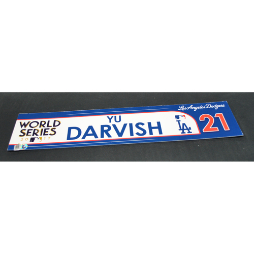 Game-Used Locker Name Plate - 2017 World Series Game 3 - Houston Astros vs. Los Angeles Dodgers - Yu Darvish (Los Angeles Dodgers)