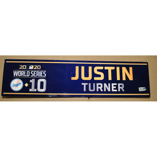 Game-Used Locker Name Plate - 2020 World Series - Los Angeles Dodgers vs. Tampa Bay Rays - Used Entire Series - Justin Turner (Los Angeles Dodgers)
