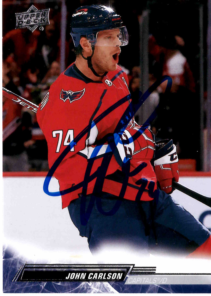 John Carlson Autographed 2022-23 Upper Deck Hockey Card #187