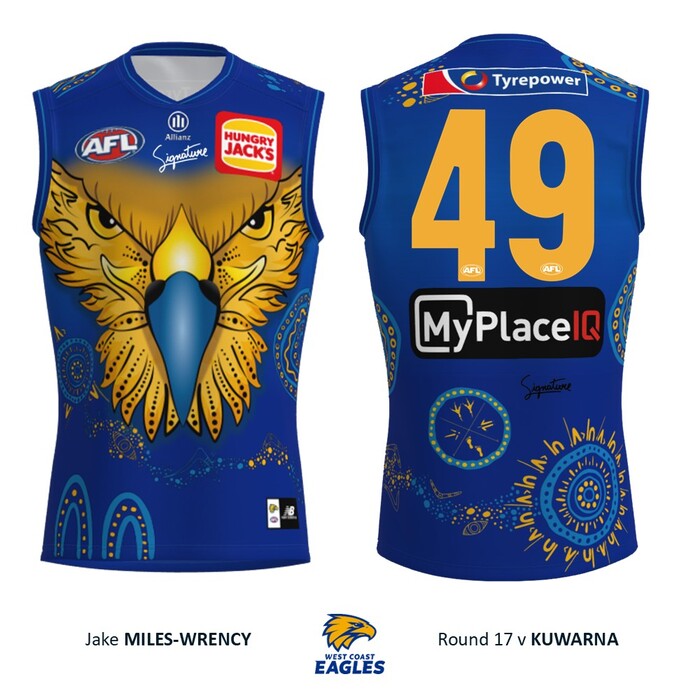 Photo of Jake Miles-Wrency #49 West Coast Eagles 2026 First Nations Player-Issue Guernsey