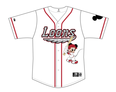#45 Jake Gelof Great Lakes Loons Game Worn Mickey Mouse Jersey Size 46 - Large