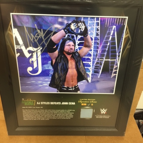 AJ Styles SIGNED Money In The Bank 2016 15 x 17 Framed Ring Canvas Photo Collage