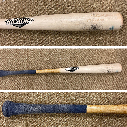 Minnesota Twins: 2021 Game-used bat - 9/10/2021 vs KC P: Daniel Lynch, H: Byron Buxton homers (12) on a fly ball to center field. Hit Distance: 457.0 ft. 9/11/2021 vs. KC P: Brady Singer, H: Byron Buxton homers (13) on a lfy ball to center field.
