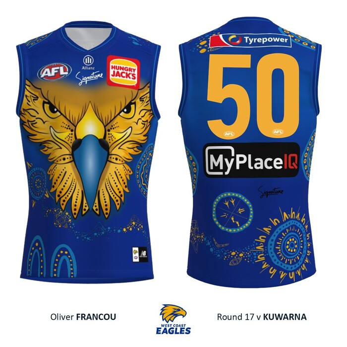 Photo of Oliver Francou #50 West Coast Eagles 2026 First Nations Match-Worn Guernsey