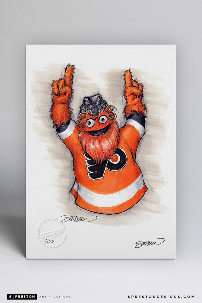 Philadelphia Flyers Gritty Sketch Fine Art Print Limited Edition by NHL artist S. Preston