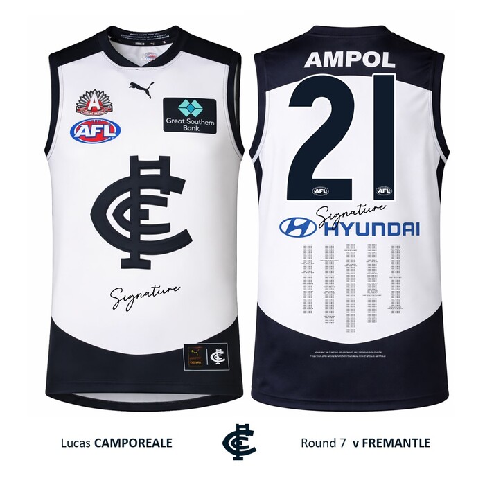 Photo of Lucas Camporeale #21 Carlton 2026 ANZAC Day Match Guernsey