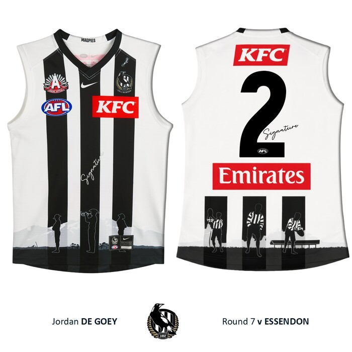 Photo of Jordan De Goey #2 Collingwood 2026 Anzac Day Match-Worn Guernsey