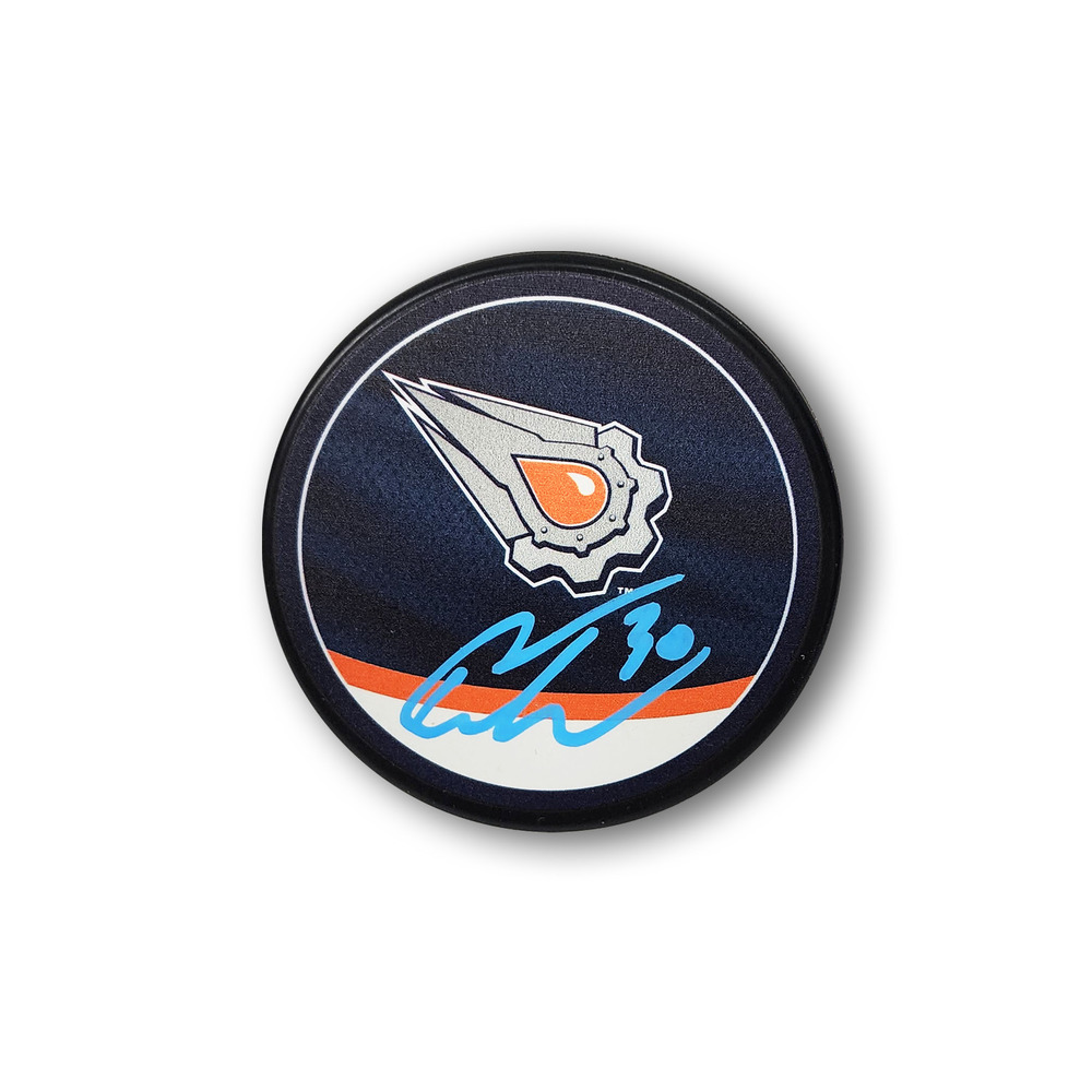 Calvin Pickard Autographed Edmonton Oilers Reverse Retro Hockey Puck