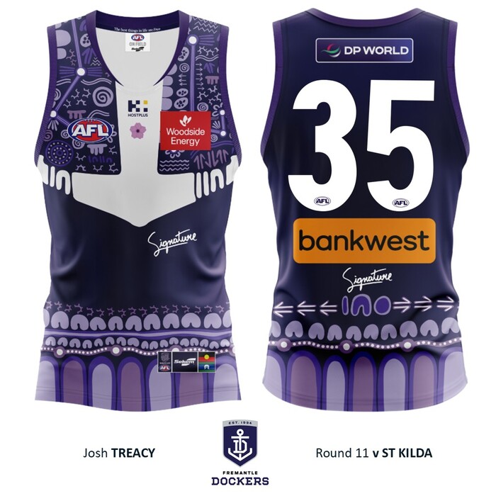 Photo of Josh Treacy #35 Walyalup 2026 Indigenous Home Match-Worn Guernsey