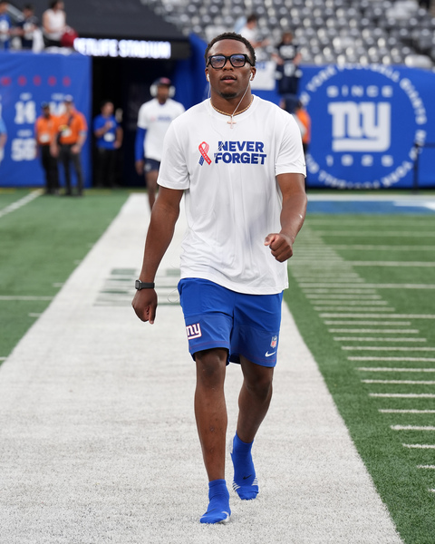 Giants - Never Forget - Colton Hood Pre Game Worn Shirt 