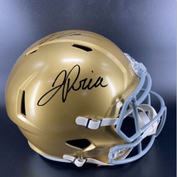 NFL - Notre Dame Multi-Sign Replica Speed Helmet Signed By Jeremiyah Lov...