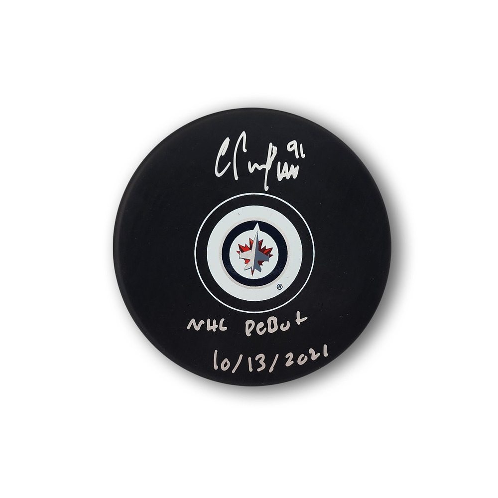 Cole Perfetti Autographed Winnipeg Jets Hockey Puck Inscribed NHL Debut