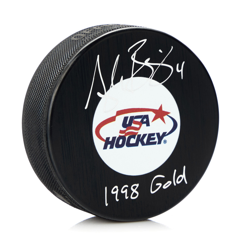 Angela Ruggiero Signed Team USA Hockey Puck with 1998 Gold Note