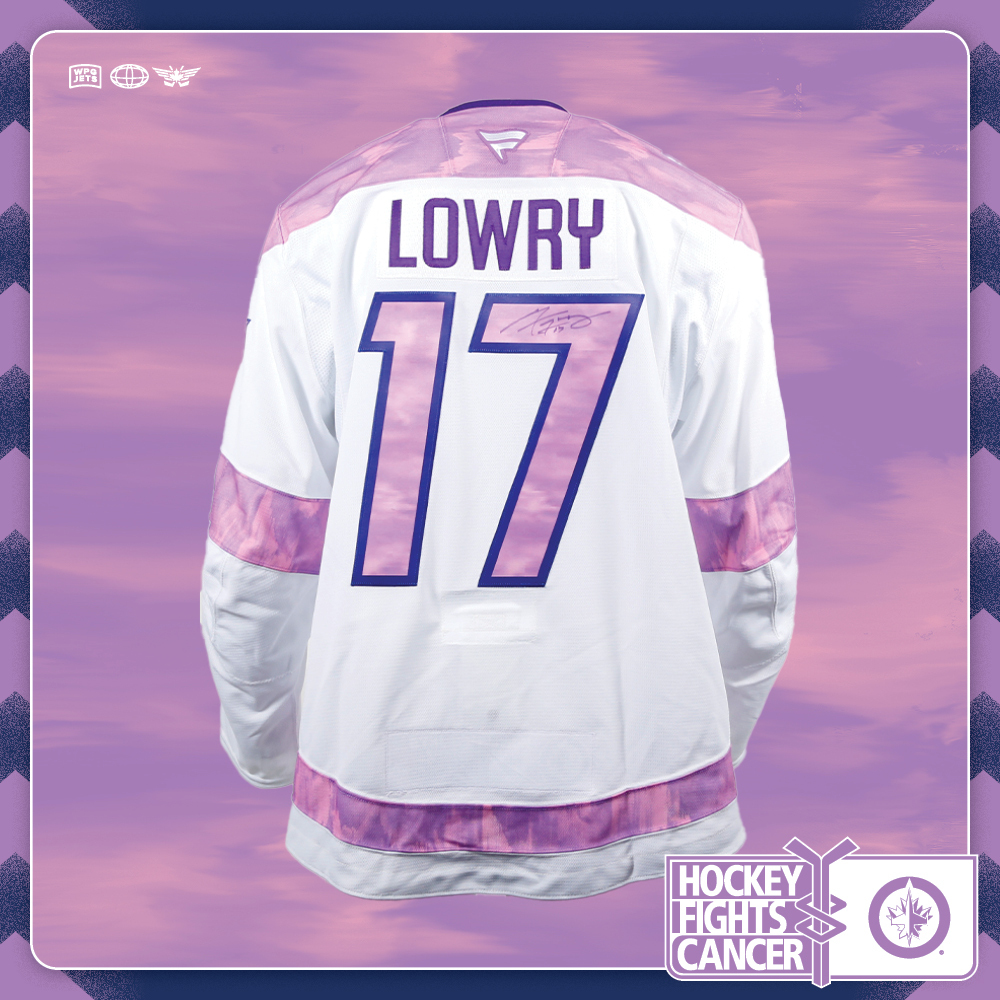 Adam Lowry #17 Team Issued Limited Edition Autographed Hockey Fights Cancer Jersey