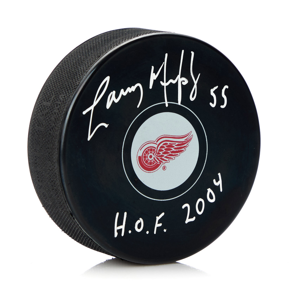 Larry Murphy Autographed Detroit Red Wings Hockey Puck with HOF Note