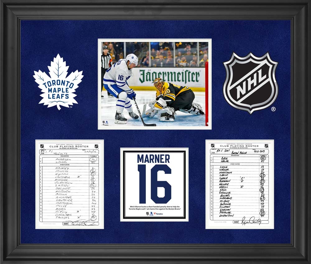 Toronto Maple Leafs Framed Original Line-Up Cards from May 11, 2019 vs. Boston Bruins - Mitch Marner Game 1 Short-Handed Penalty Shot