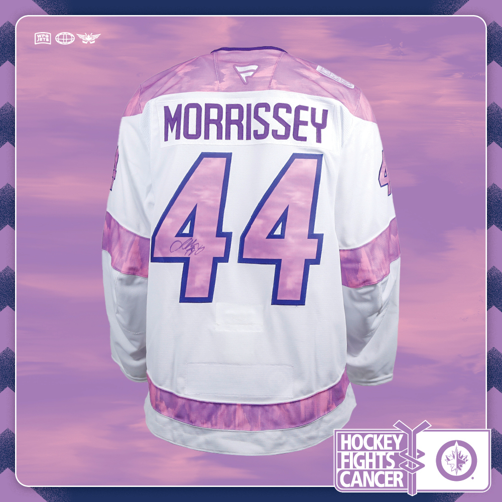Josh Morrissey #44 Team Issued Limited Edition Autographed Hockey Fights Cancer Jersey