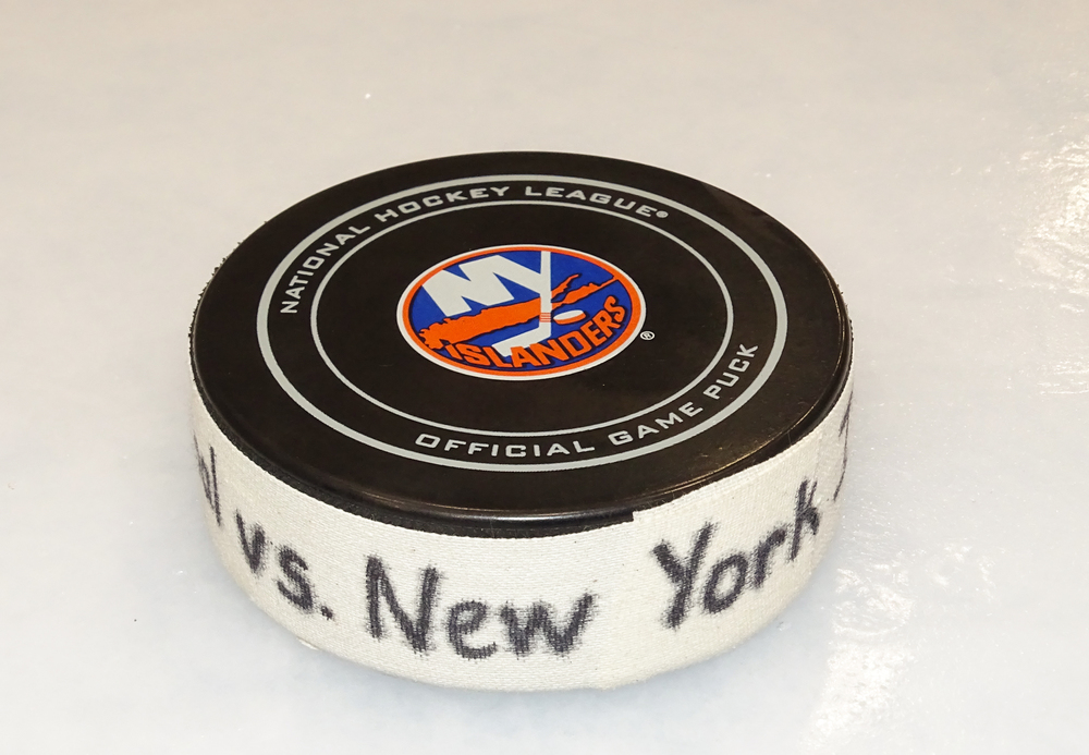 Anders Lee - Game Used Goal Puck - 2017-18 Season- New York Islanders