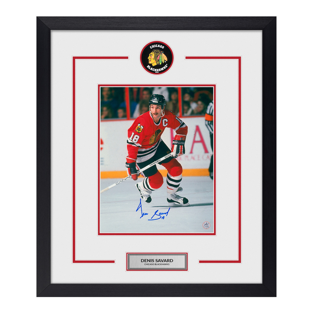 Denis Savard Signed Chicago Blackhawks Puck Logo 23x27 Frame