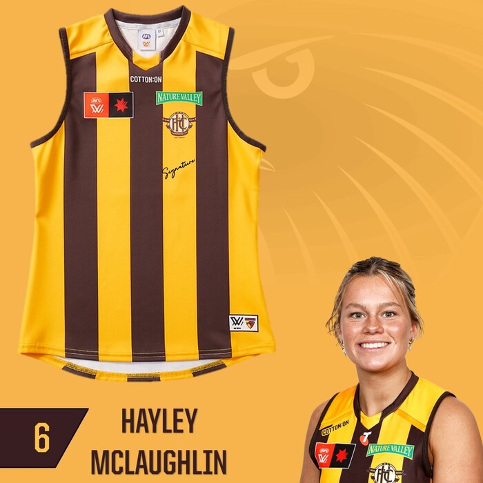 Photo of Hayley McLaughlin #6 Hawthorn 2025 Semi-Final Match-Worn Guernsey