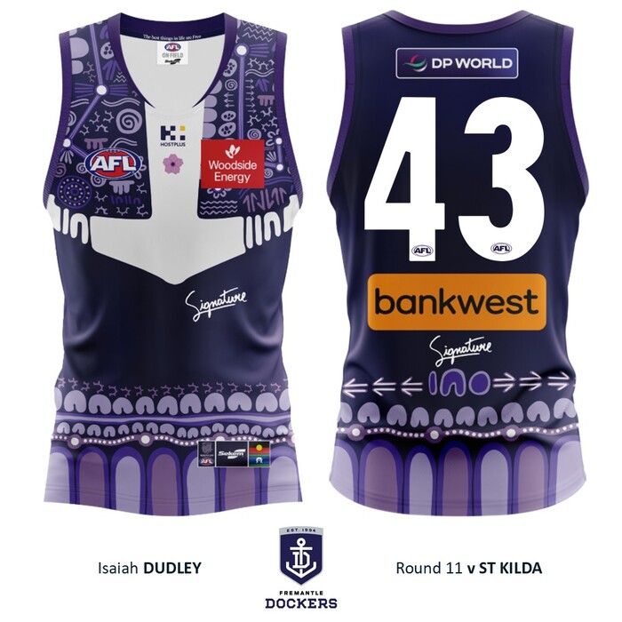 Photo of Isaiah Dudley #43 Walyalup 2026 Indigenous Home Match-Worn Guernsey