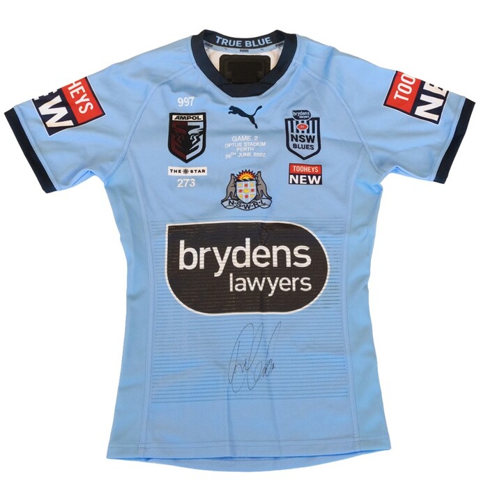Photo of Damien Cook 2022 NSW Blues Signed Match-Worn Jersey