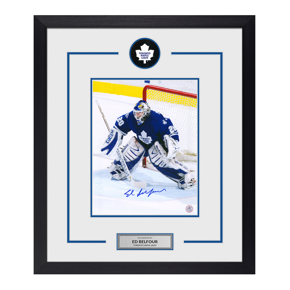 Ed Belfour Autographed Toronto Maple Leafs Puck Logo 23x27 Frame