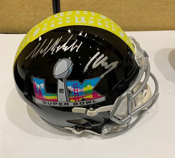 SBLX Replica Helmet signed by Coach Mcdonald and Kenneth Walker III