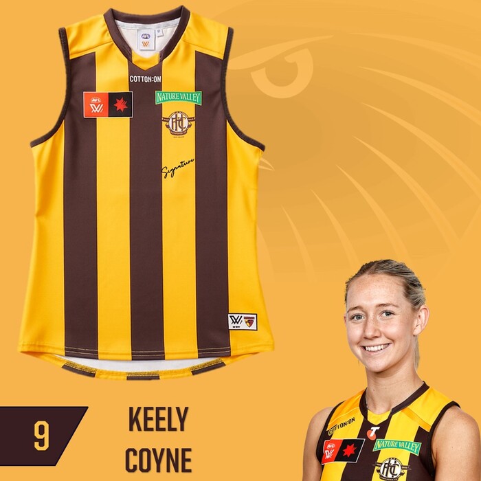 Photo of Keely Coyne #9 Hawthorn 2025 Semi-Final Match-Worn Guernsey