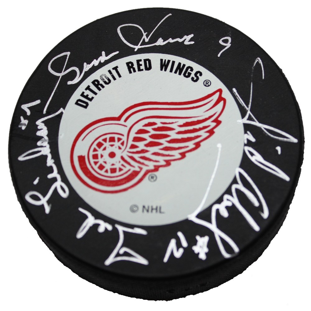 Gordie Howe, Ted Lindsay and Sid Abel Autographed Detroit Red Wings Puck