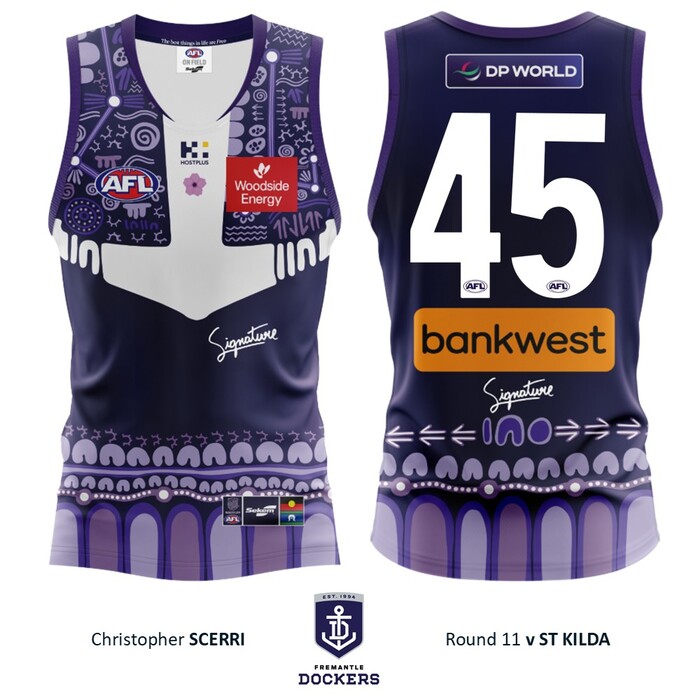 Photo of Christopher Scerri #45 Walyalup 2026 Indigenous Home Match-Worn Guernsey