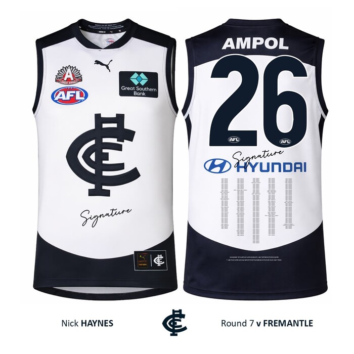 Photo of Nick Haynes #26 Carlton 2026 ANZAC Day Match Guernsey