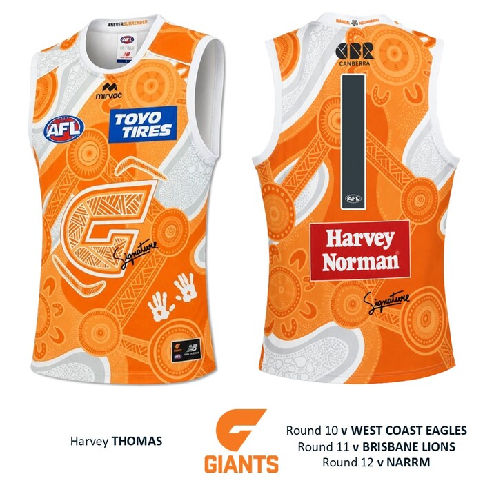 Photo of Harvey Thomas #1 GWS GIANTS "Mirrung" Indigenous Jumper