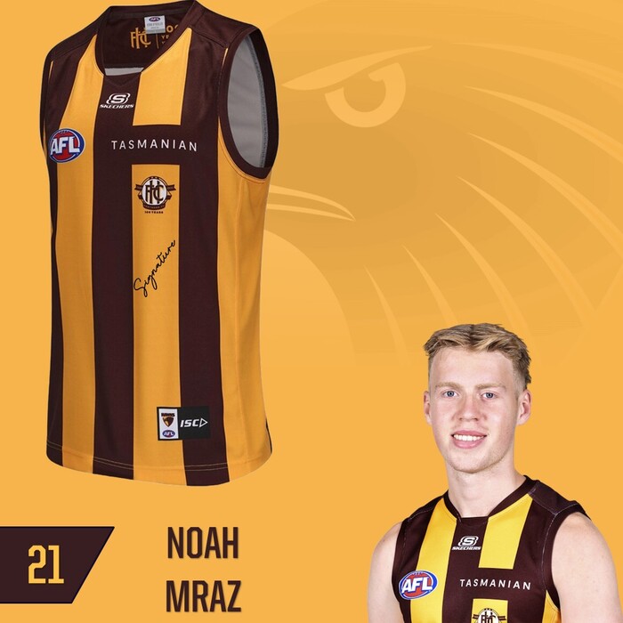 Photo of Noah Mraz #21 Hawthorn 2025 Elimination Final Player-Issue Guernsey