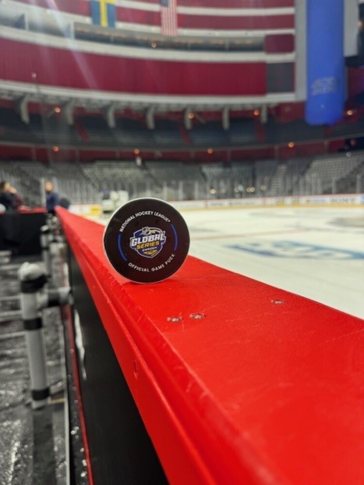 Game-Used Puck from the 2025 NHL Global Series Between the Nashville Predators on Pittsburgh Penguins on November 16, 2025 - Used During 1st Period