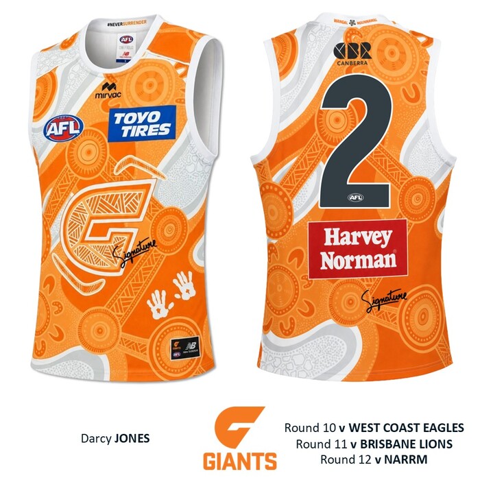 Photo of Darcy Jones #2 GWS GIANTS "Mirrung" Indigenous Jumper