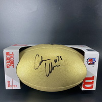 NFL - Patriots Caedan Wallace Signed Gold Composite Football