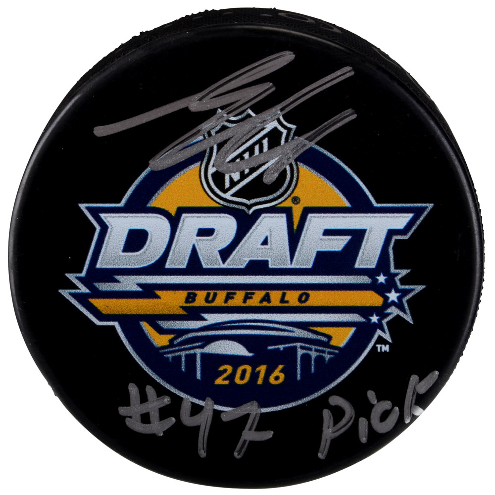 Samuel Girard Colorado Avalanche Autographed 2016 NHL Draft Logo Hockey Puck with #47 Pick Inscription