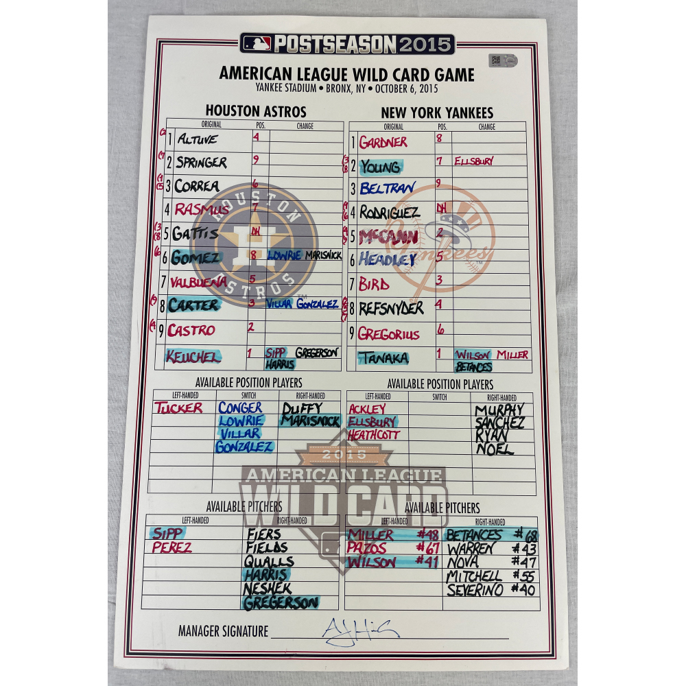 Replica LineUp Card 2015 AL Wild Game Houston Astros Auctions