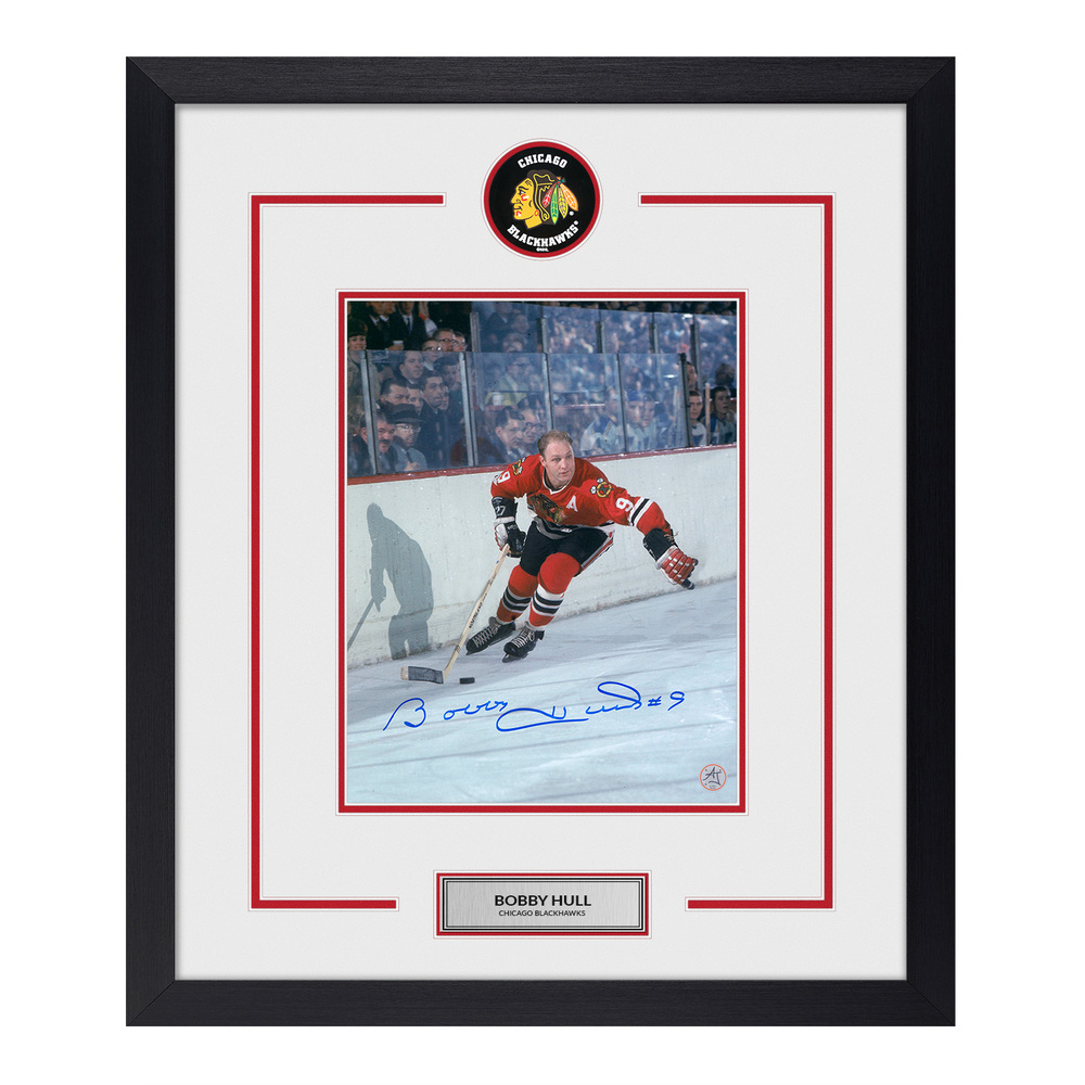 Bobby Hull Signed Chicago Blackhawks Puck Logo 23x27 Frame