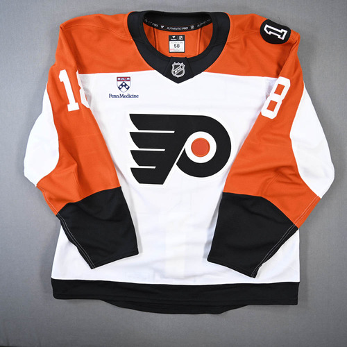 Image of Abols, Rodrigo<br>White Set 3 / Playoffs w/ Bernie Parent Memorial Patch - Game-Issued (GI)<br>Philadelphia Flyers<br>2025-26<br>#18