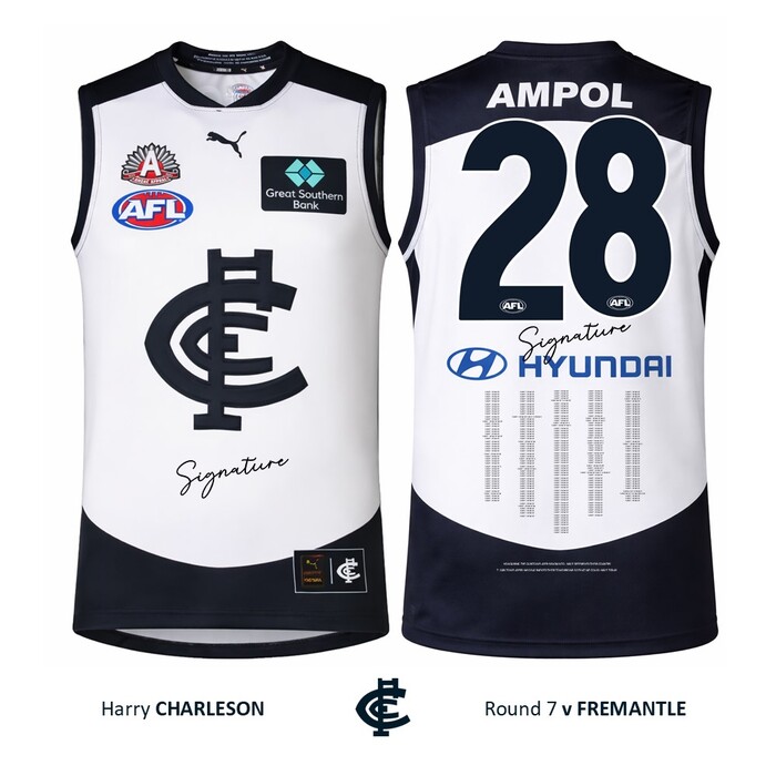 Photo of Harry Charleson #28 Carlton 2026 ANZAC Day Match Guernsey