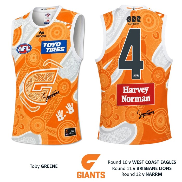 Photo of Toby Greene #4 GWS GIANTS "Mirrung" Indigenous Jumper