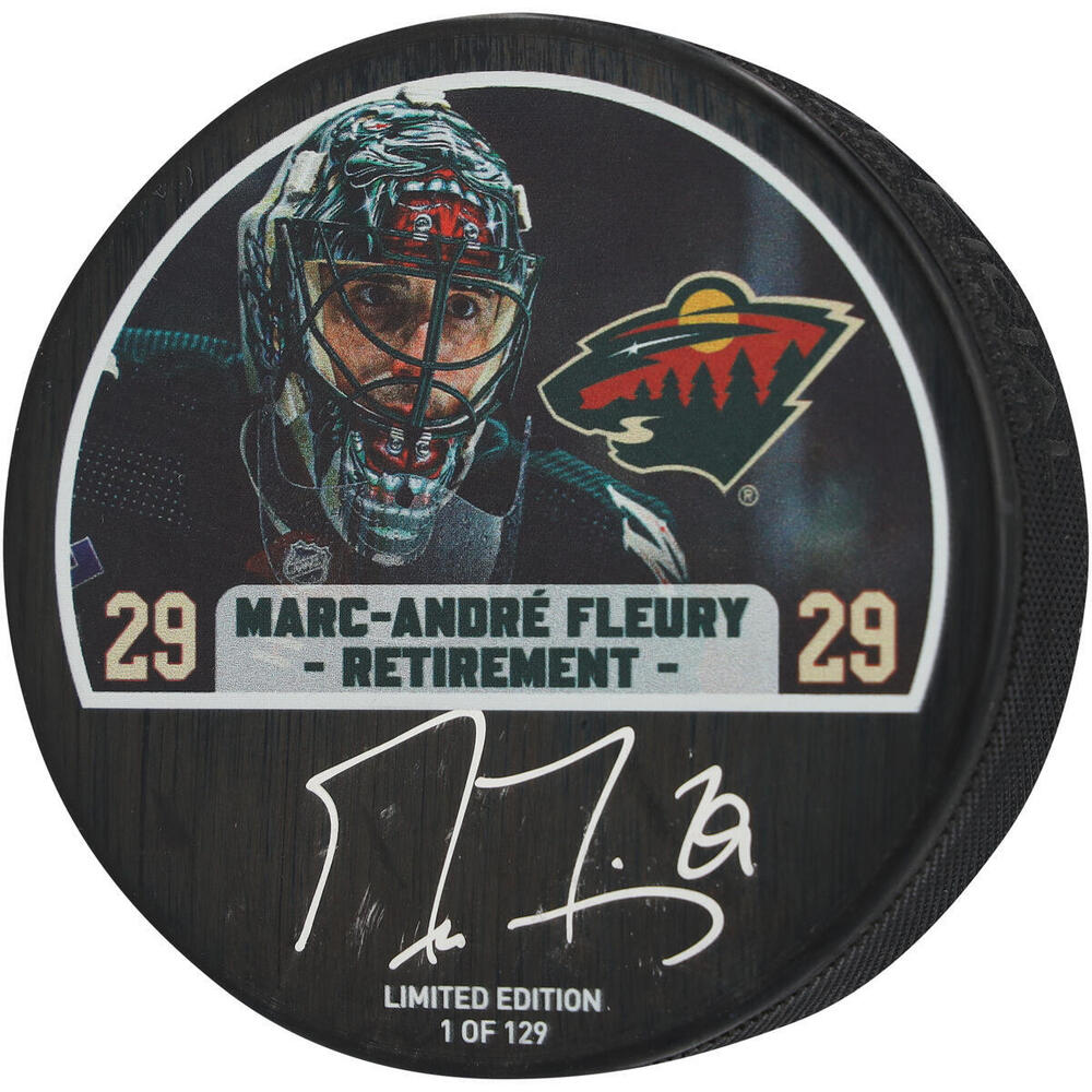Marc-Andre Fleury Minnesota Wild Autographed NHL Retirement Hockey Puck - Limited Edition #1 of 129