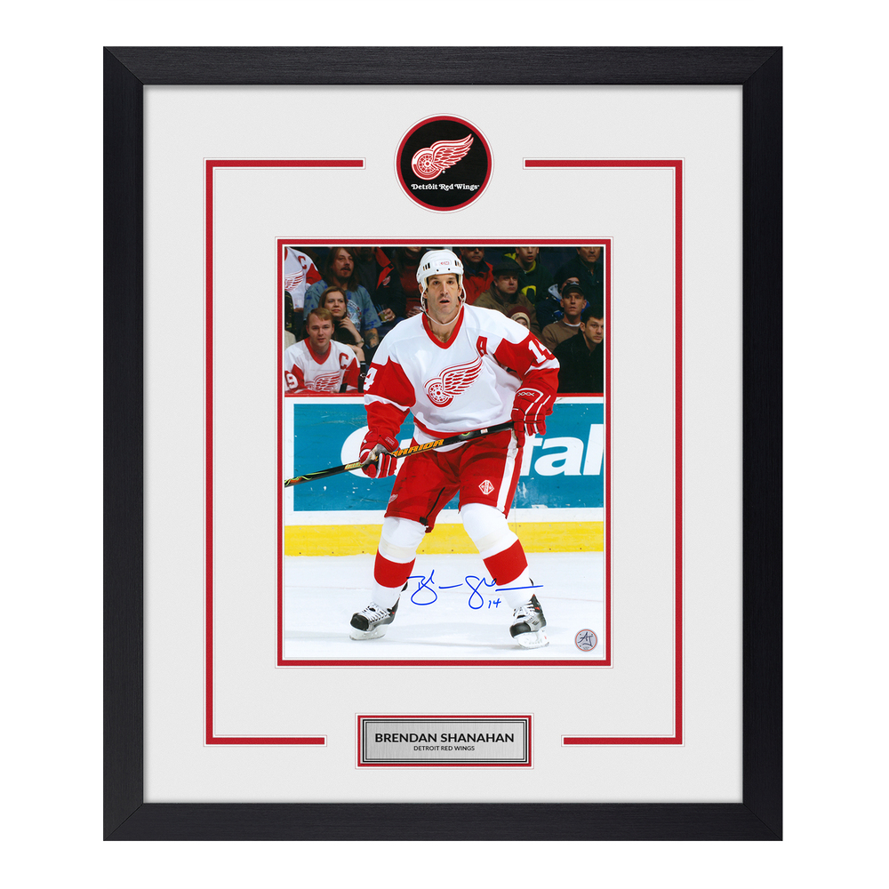 Brendan Shanahan Signed Detroit Red Wings Puck Logo 23x27 Frame